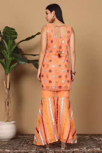 Peach georgette kurta sarara with dupatta set