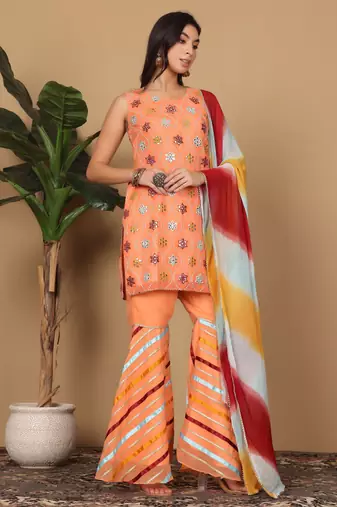 Peach georgette kurta sarara with dupatta set