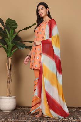 Peach georgette kurta sarara with dupatta set 4