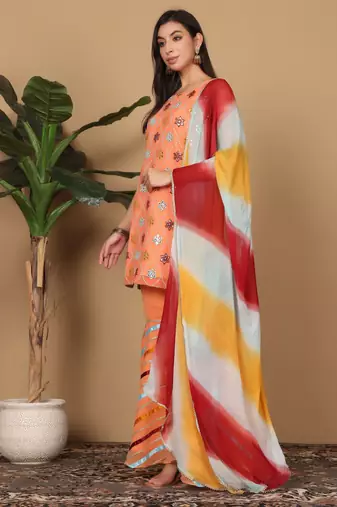 Peach georgette kurta sarara with dupatta set