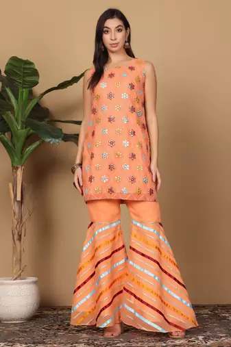 Peach georgette kurta sarara with dupatta set