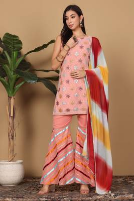 Pink georgette kurta sarara with dupatta set 1