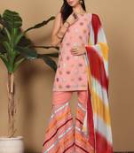 Pink georgette kurta sarara with dupatta set