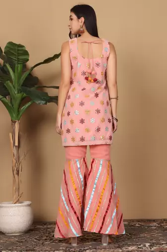 Pink georgette kurta sarara with dupatta set