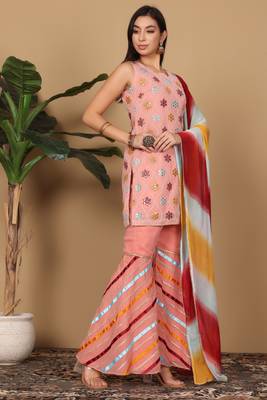 Pink georgette kurta sarara with dupatta set 3