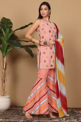 Pink georgette kurta sarara with dupatta set