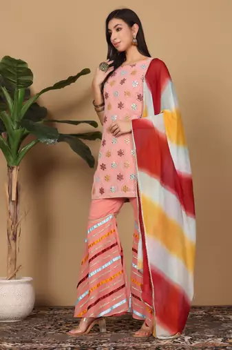 Pink georgette kurta sarara with dupatta set