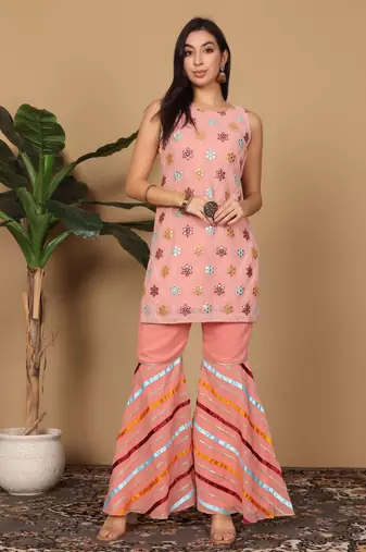Pink georgette kurta sarara with dupatta set