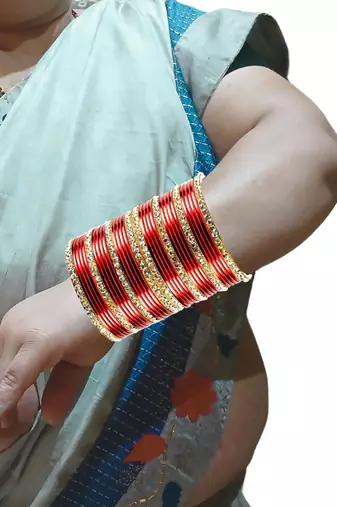 Brass multicolor  stone stud bangle combo