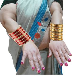 Brass multicolor  stone stud bangle combo 7