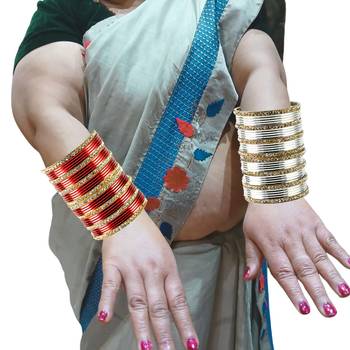 Brass multicolor  stone stud bangle combo 5