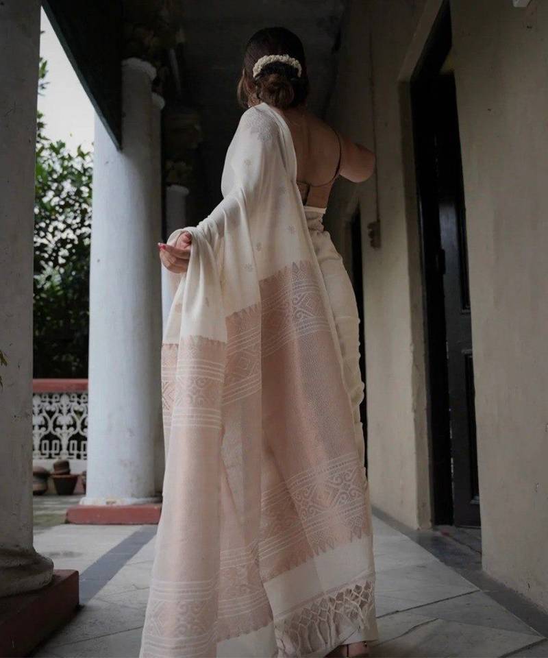Elegant off-white art silk saree
