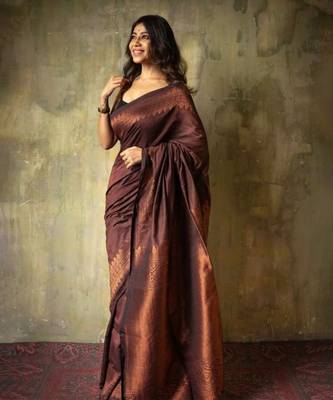 Rich chocolate brown art silk saree 2