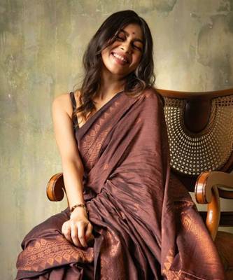 Rich chocolate brown art silk saree 3