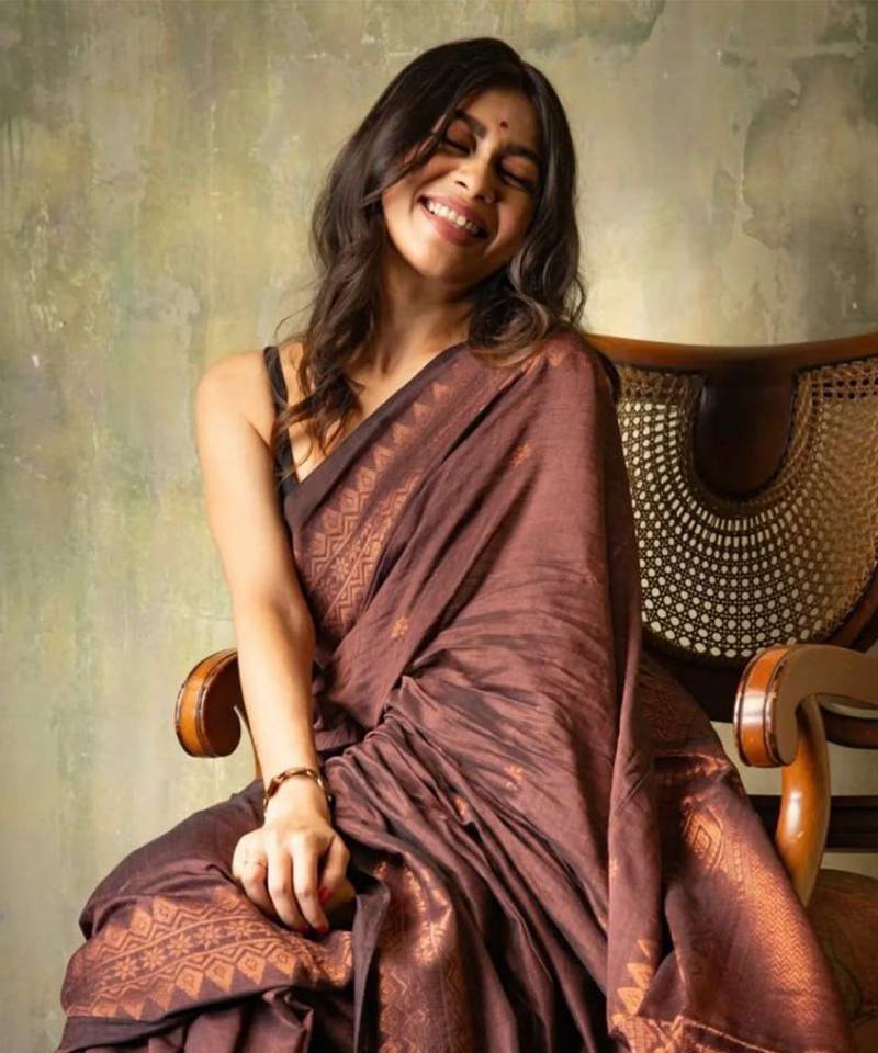 Rich chocolate brown art silk saree