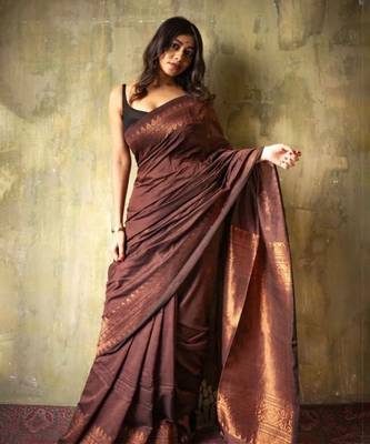 Rich chocolate brown art silk saree 1