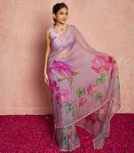 Pink organza floral saree