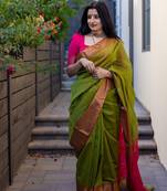 Green and pink art-silk saree