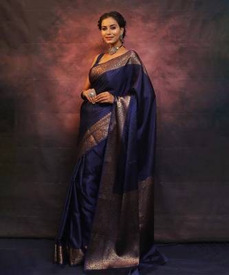 Midnight blue zari silk saree 1
