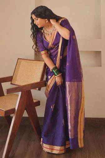 Deep purple kanjeevaram art-silk saree