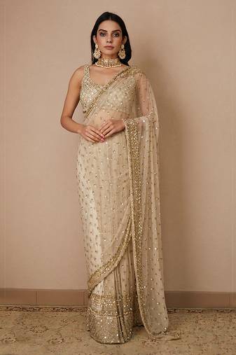 Golden glimmer net saree