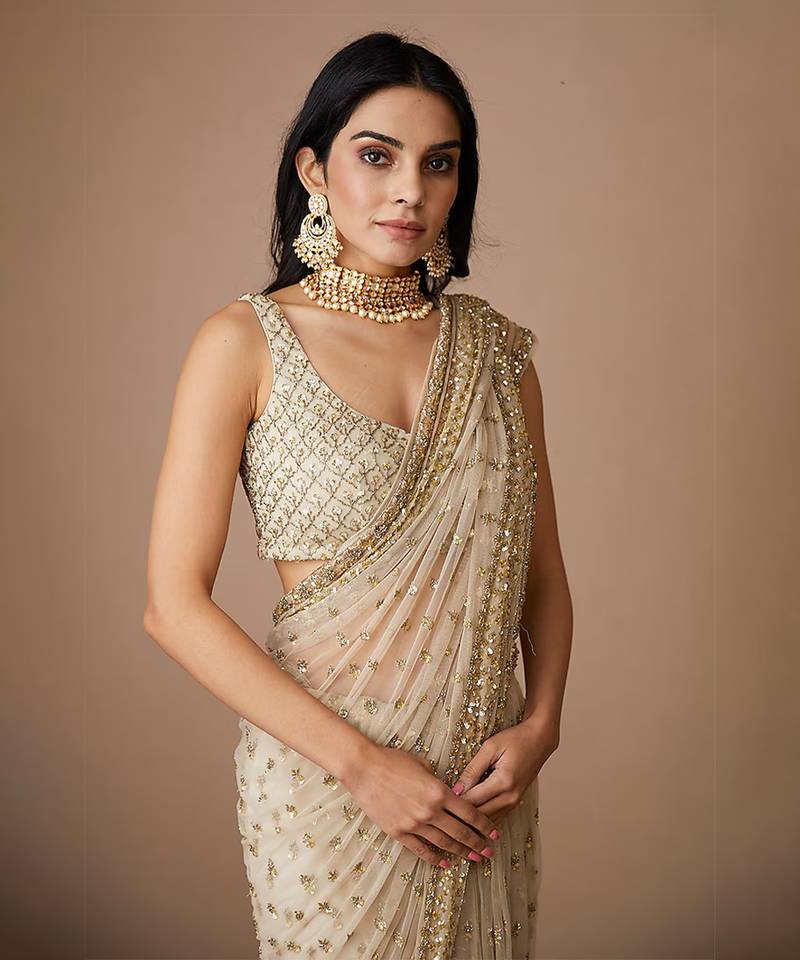 Golden glimmer net saree