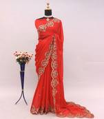 Red glow georgette embroidered saree