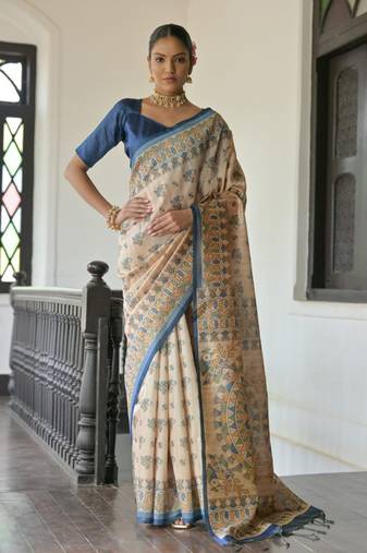 Beige varil print saree