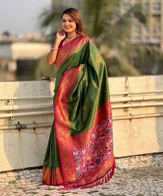 Royal green splendor paithani art-silk saree 1