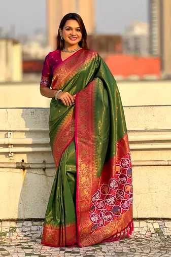Royal green splendor paithani art-silk saree