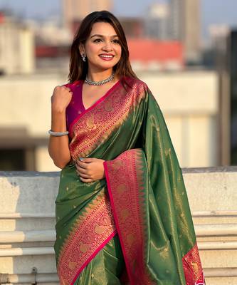 Royal green splendor paithani art-silk saree 5