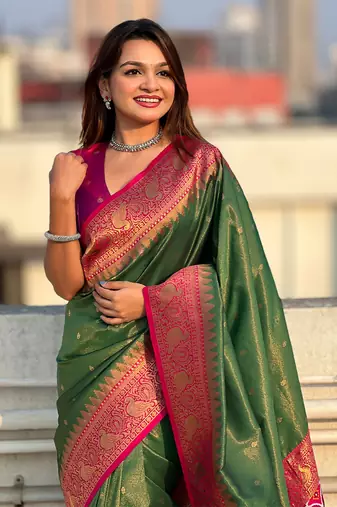 Royal green splendor paithani art-silk saree