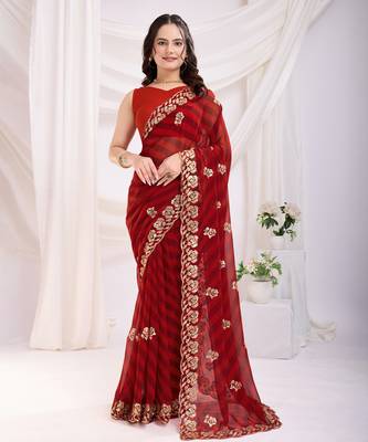 Scarlet red georgette saree 1