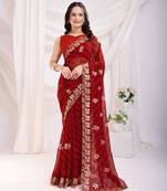 Scarlet red georgette saree