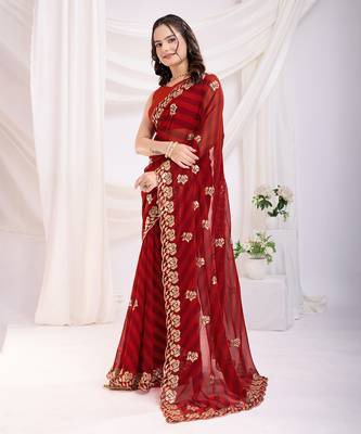 Scarlet red georgette saree 2