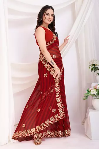 Scarlet red georgette saree