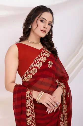 Scarlet red georgette saree