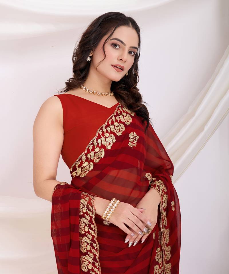 Scarlet red georgette saree