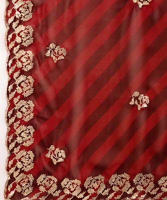 Scarlet red georgette saree 5