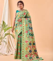 Blooming green floral weave art-silk saree