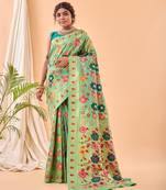 Blooming green floral weave art-silk saree