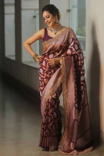 Regal maroon banarasi art-silk saree