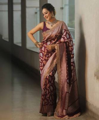 Regal maroon banarasi art-silk saree 1