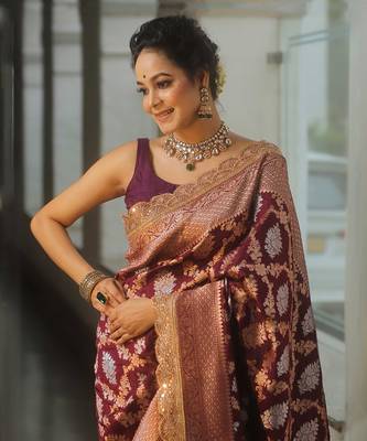 Regal maroon banarasi art-silk saree 3