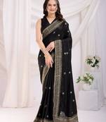 Black saree with gold zari border