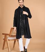 Black viscose silk thread & sequins embroidered work wedding festival marriage party wear straight kurta with dupatta