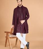 Maroon viscose silk thread & sequins embroidered work wedding festival marriage party wear straight kurta with dupatta