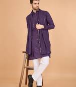 Dusty purple viscose silk thread & sequins embroidered work wedding festival party wear straight kurta with dupatta
