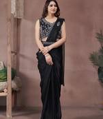 Black Satin Party Wear One Minute Sarees With Hand Work & Belt