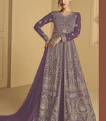 Mauve embroidered georgette semi-stitched anarkali salwar suit